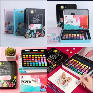 48 Color Solid Watercolor Paint Set, Premium Metal Box Packaging, Ideal for Artists, Sketch Lovers, Travel, Outdoor Use, Portable Painting Kit