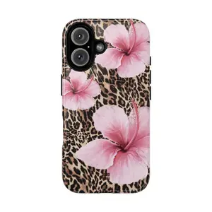 Y2K Tropical Bold Aesthetic Leopard Cheetah Floral Tough Phone Case for iPhone 11, 12, 13, 14, 15, 16, 17 Pro Max Plus. Hot Pink Wild Print Protective Cover, Perfect Gift for Women & Girls.
