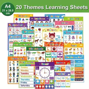 20 Educational Posters for Kids with Protective Film, Abc Letters, Numbers, Colors, Animals, Weather, Perfect for Preschool Classroom Decor, Teaching Supplies, Alphabet Learning Chart