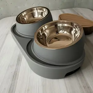 Modern Elevated Pet Food and Water Stainless Steel Bowl, Detachable and Easy to Clean, Space-Saving Dual Compartment Feeder for Medium Pets