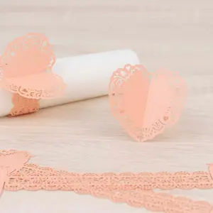 12 Pack Blush Shimmery Laser Cut Heart Paper Napkin Holders with Lace Pattern, Disposable Napkin Rings Bands