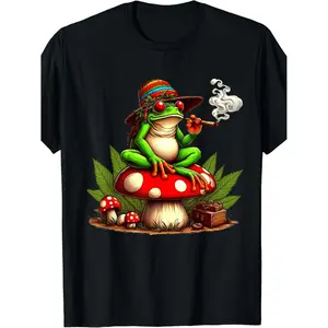Vintage Frog Smoking Mushroom T-Shirt for Hippie Enthusiasts