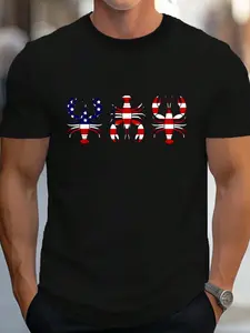 100% Cotton Crayfish Crawfish Boil Usa Flag Crawfish 4Th Of July T-Shirt Women's Men's Graphic Tee Crew Neck summer vacation Tops