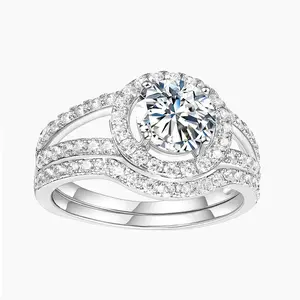 EAMTI 1.5CT 925 Sterling Silver Bridal Ring Sets Round Cut Wedding Promise rings CZ Engagement Rings