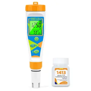 Digital pH Tester for Water pH EC PPM Meter for Hydroponics Nutrients with 1413μs/cm Calibration Solution pH Conductivity TDS Temperature Monitor Meter for Indoor Plant, Pool, Drinking Water