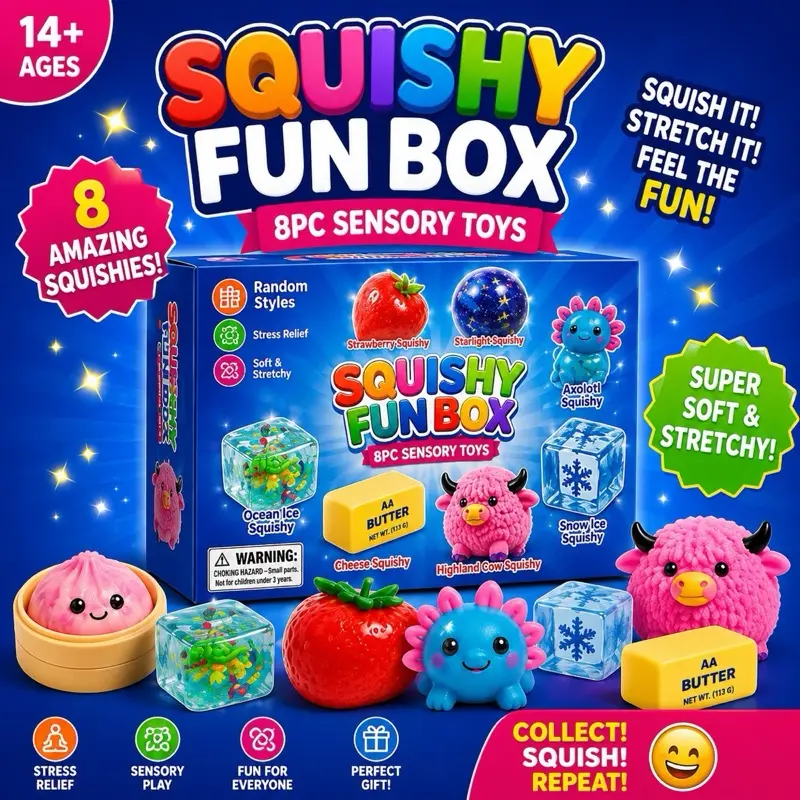 8PC Squishy Fun Box Mystery Sensory Toy Set | Slow Rise Fidget Gift Box