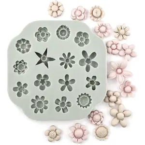 Flower Polymer Clay Molds, 2 count Polymer Clay Molds for  Making, Daisy Sunflower Rose Miniature  Molds (15Flowers)