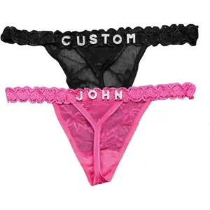 2-Pack Personalized Thongs with Names, Custom Name Thong, Diy Gold Rhinestone Shiny Letters Name, Customize Your Fashion Logo, The Letters Are Hand Sewn, Very Strong And Not Easy To Fall Off