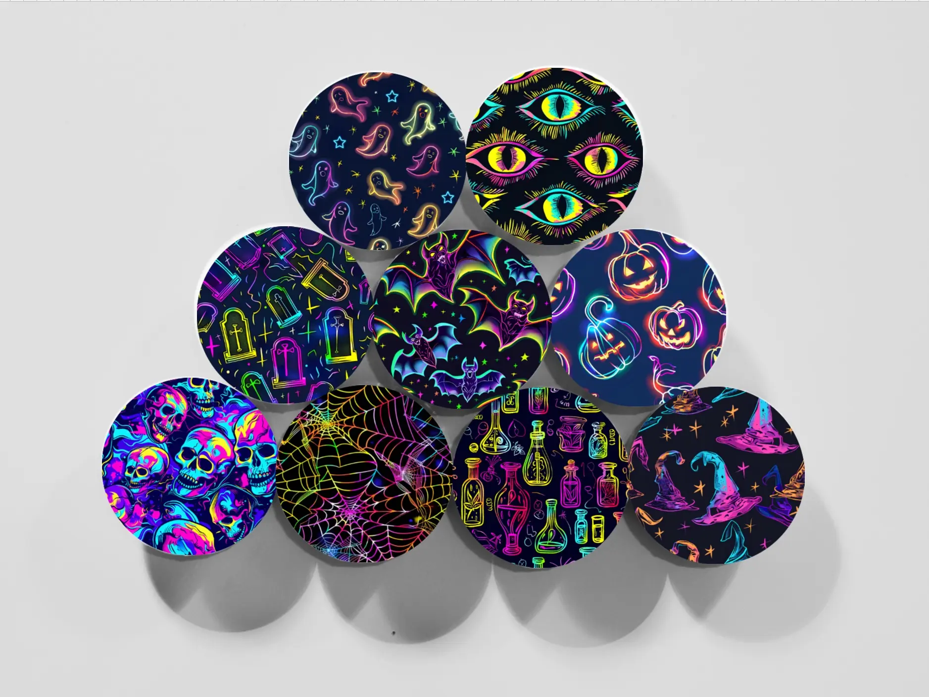 Neon Halloween Round Buttons Magnets and Pins Decor