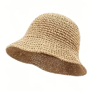 Summer Beach Straw Hat for Women Solid Color Wide Brim Breathable Sun Protection Cap Foldable Fashion Accessories for Daily Wear