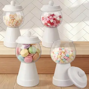 4 count Terra Cotta Candy Jar with Lid 8.7x4.3 Ceramic Cookie Jar Red Blue Green Yellow Fishbowl  Storage for Birthday Cartoon  Night Christmas Party Table Centerpiece DIY (White)