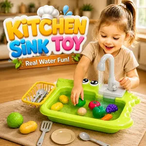 Kids Water Circulation Kitchen Sink Toy Mini Set with Fruit and Vegetable Accessories for Pretend Play Educational Toy for Toddlers 3 Plus Perfect Birthday or Christmas Gift real cooking girl