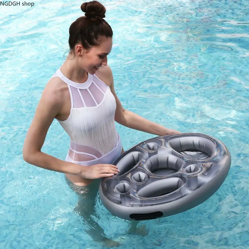 Oval Floating Bar Tray for Pool & Spa, Portable Handle & Large Storage Space for Wine Bottles and Fruits, Great for Beach Days, Tropical Vacations & Lazy Afternoon Water Relaxation