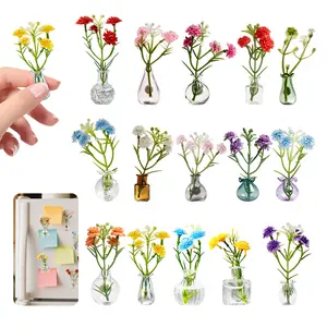 15Pcs 3D Mini Vase Magnet - Cute Tiny Glass Vase Magnet with Flowers, Decorative Tiny Magnetic Flower Vase for Fridge Kitchen Office Decor