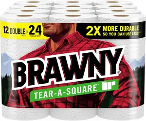 Brawny Tear-A-Square Paper Towels, 12 Double Rolls, 3 Sheet Sizes Strength for All Messes, Meal Prep Pack Kitchen Wipes Pet heb  toilet  paper