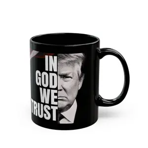 In God We Trust - Trump Portrait - Black Coffee Mug (11oz)