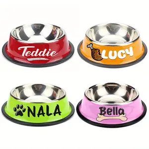 Customized Non-Slip Stainless Steel Pet Bowl - For Cats and Dogs, with Personalized Name, Perfect for Food and Water