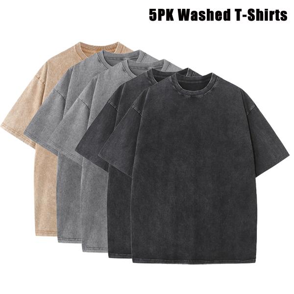 5PCS Men’s Extra Large Fitness Retro Heavyweight T-Shirts, Pure Cotton Sports Acid Wash Loose Fit, Summer Sweat Absorption, Multiple Colors