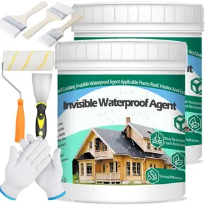 2Kg/70.5Fl.oz Invisible  Agent Indoor&Outdoor  Coating Set Transparent Liquid Sealant with Wooden Brush Resistant Work Gloves Putty  Cut  Roller