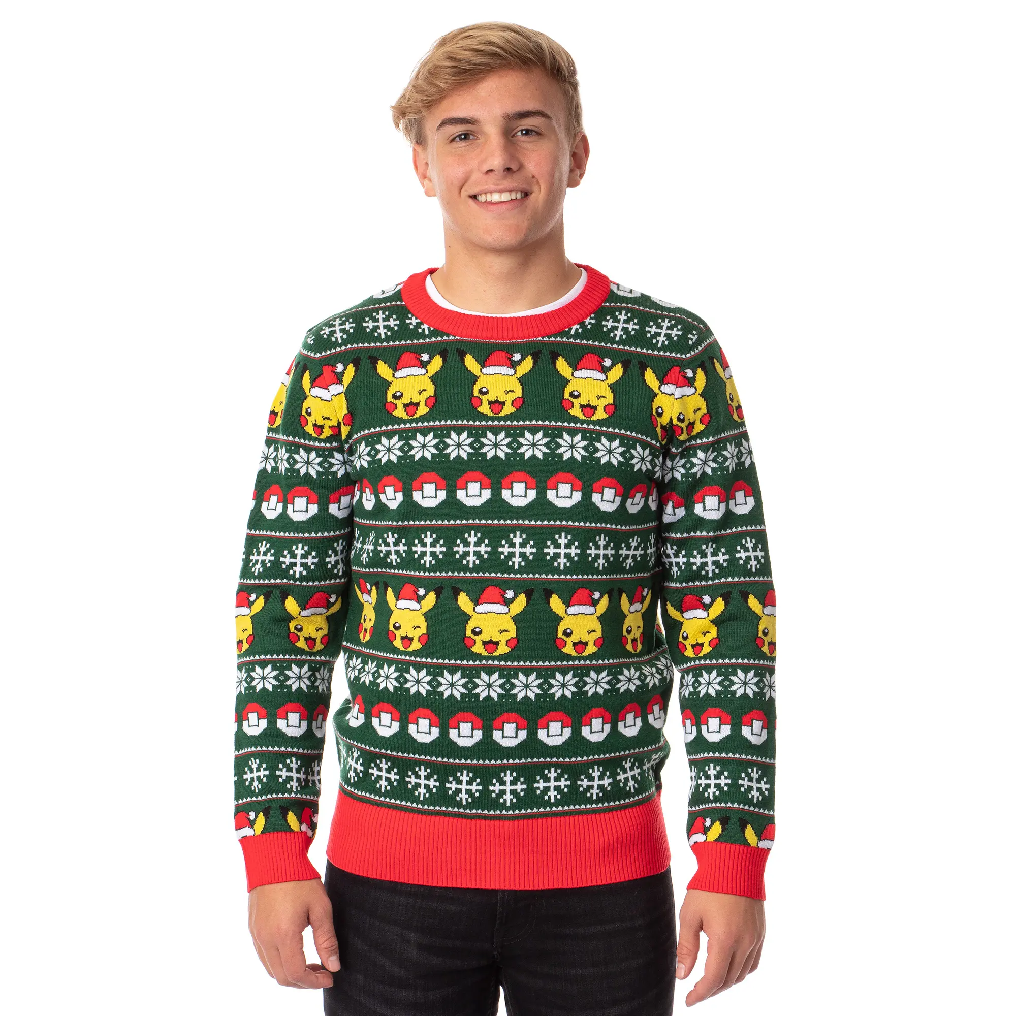Pokemon Men's Santa Pikachu Holiday Fair Isle Ugly Sweater for Christmas