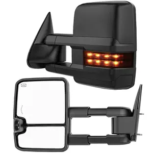 Smoked Power Heated Tow Mirrors Compatible with 2007-2013 Chevy Silverado GMC Sierra(2007 New) 1500 2500 3500 HD, Tahoe Suburban Avalanche Yukon, Extended Trailer Towing Side Mirrors w/Backup Light
