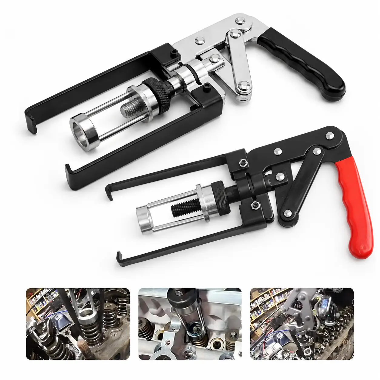 Overhead Valve Spring Compressor Tool, Professional Automotive Engine Valve Spring Removal and Installer Tool for OHV OHC CVH Engines, Heavy Duty Steel Compressor with Reversible Jaws