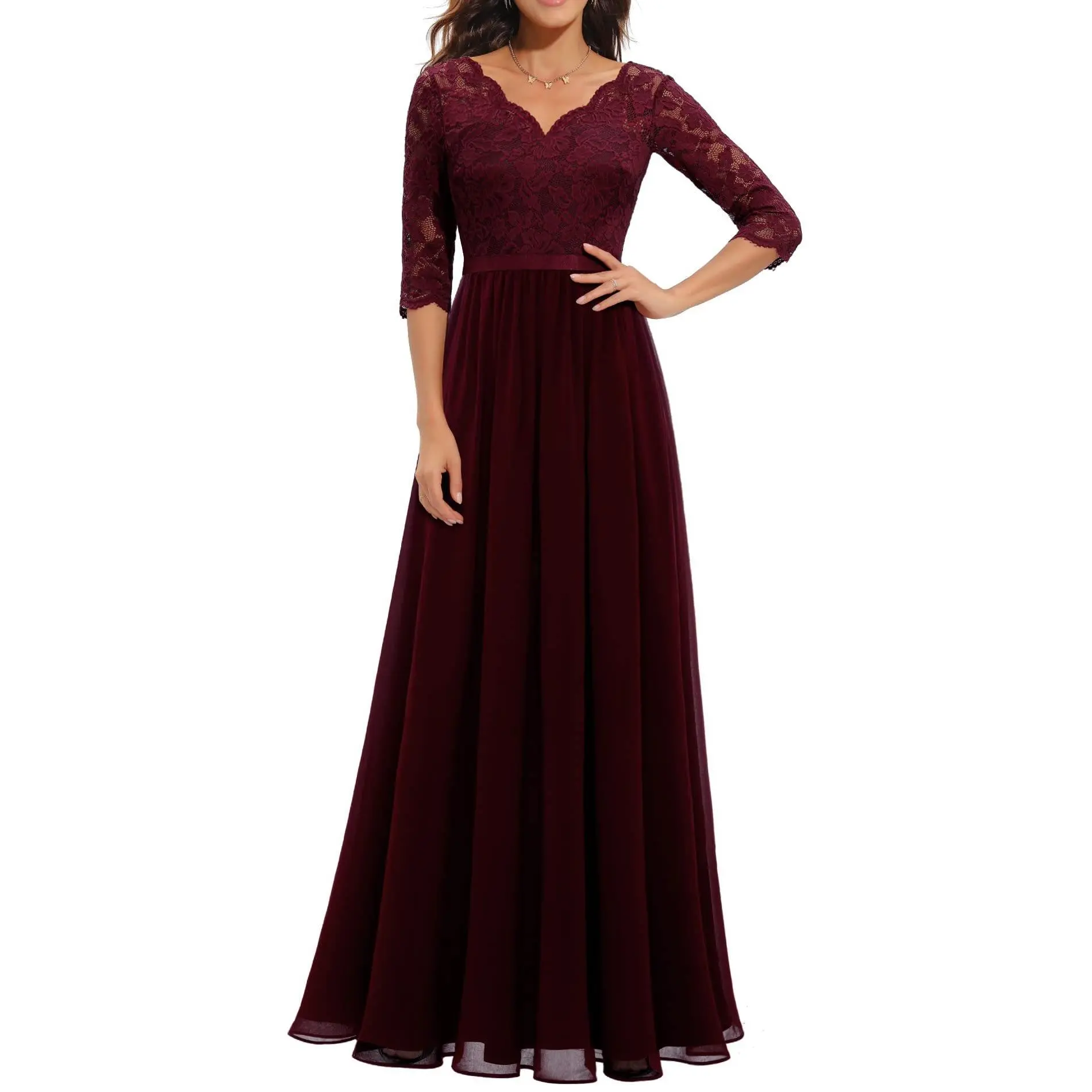 Seven quarter sleeve wine red