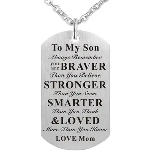 Always Remember You are Braver Than You Believe to My Kids Child Son Daughter Birthday Gift Jewelry Dog Tag Keychain Pendant Necklace from Dad Mom