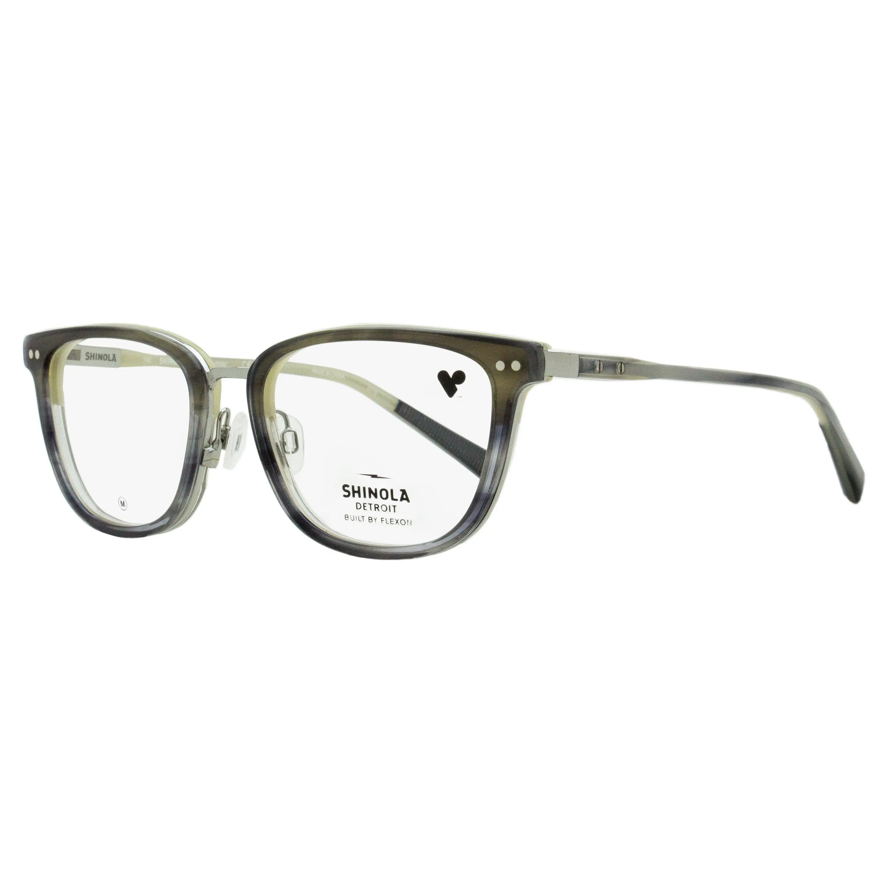 Women's Shinola Taupe Horn Acetate Eyeglass Frames - Rounded Rectangular Style, Memory Metal Bridge, Bendable, Laser Groove, Exposed Rivets, Demo Lens, SH27000 52mm, Daily Wear Fashion Accessory