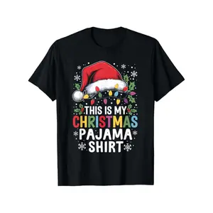 Plus Size, Matching Family Christmas Pajama T-Shirts - "This Is My Christmas Pajama Shirt" Slogan with Santa Hats & Snowflakes, Plus  All-Season Short Sleeve Round Neck Sleepwear for Women & Men, Holiday Party Outfits (Machine Washable