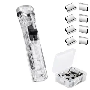 Portable Folder Stapler with 50 Metal Clips, Non-Destructive Paper Holder, Multifunctional Stationery for Home School Office Use