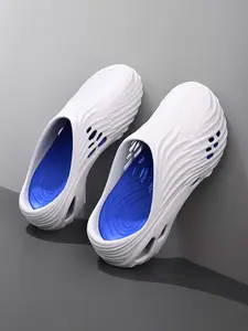 Men's Wave Design EVA Clogs | Breathable Hollow-Out Cushioned Slides for Casual & Beach Wear