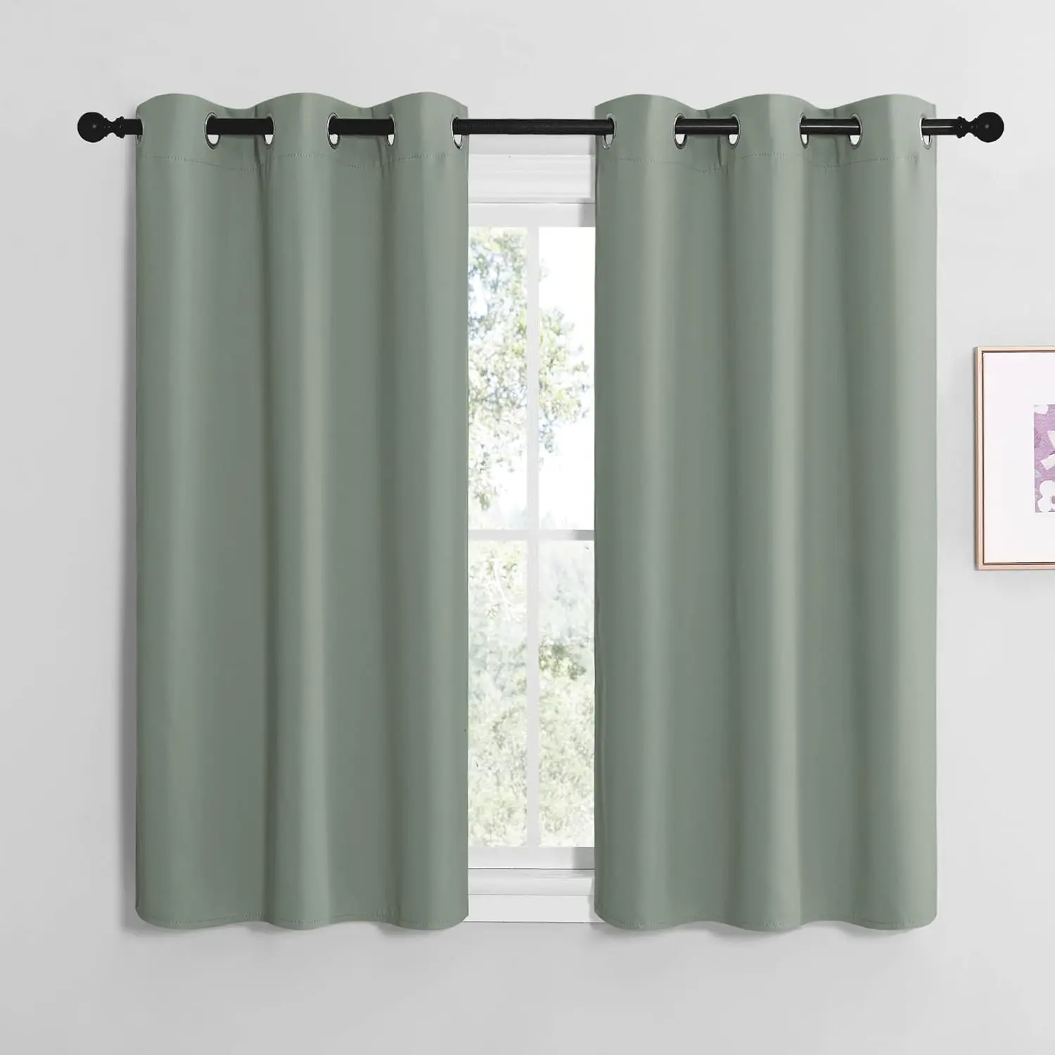 NICETOWN Greyish Green Room Darkening Curtains for Kitchen， Window Treatment Thermal Insulated Solid Grommet Room Darkening Curtains/Drapes for Bedroom (Set of 2， 42 inches Wide by 50 inches Long)