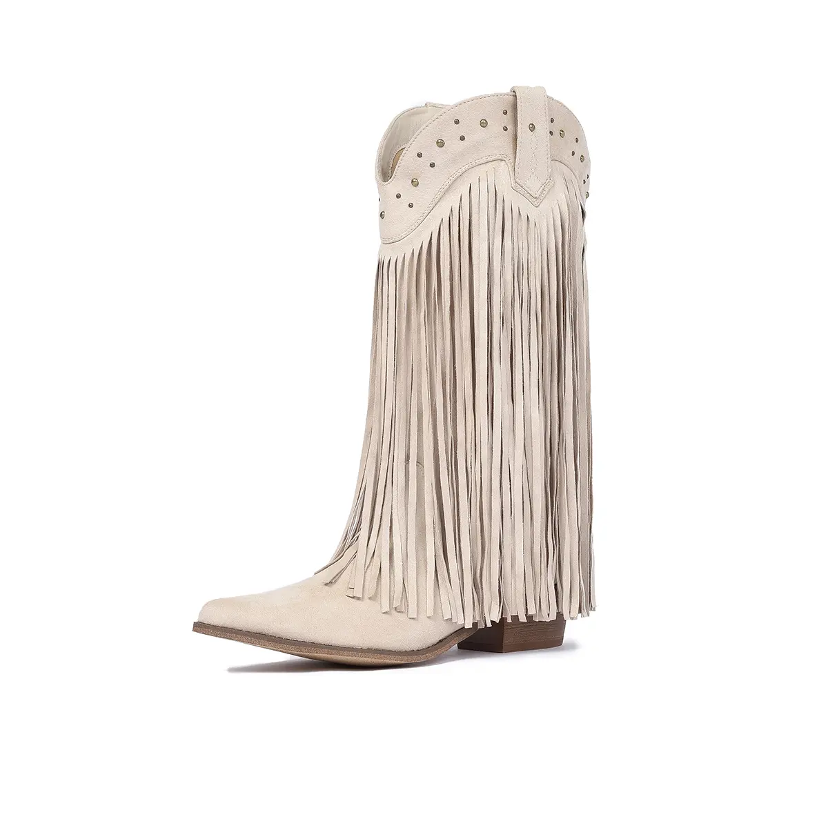 Amoji Women Western Cowboy Boots Pointed Toe Cowgirl Fringe Knee High Boots Pull On With Zipper 307 Classic Comfort winter boot knee  high