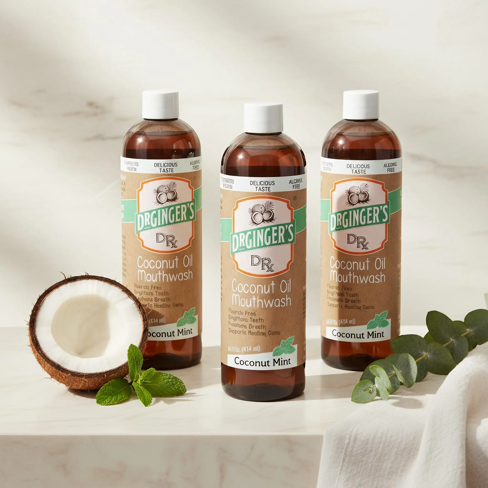 Dr. Ginger's DRX Coconut Oil Mouthwash - Xylitol & Organic Aloe, Organic Coconut Oil, Peppermint, Fluoride Free, Oral Health, Made in USA