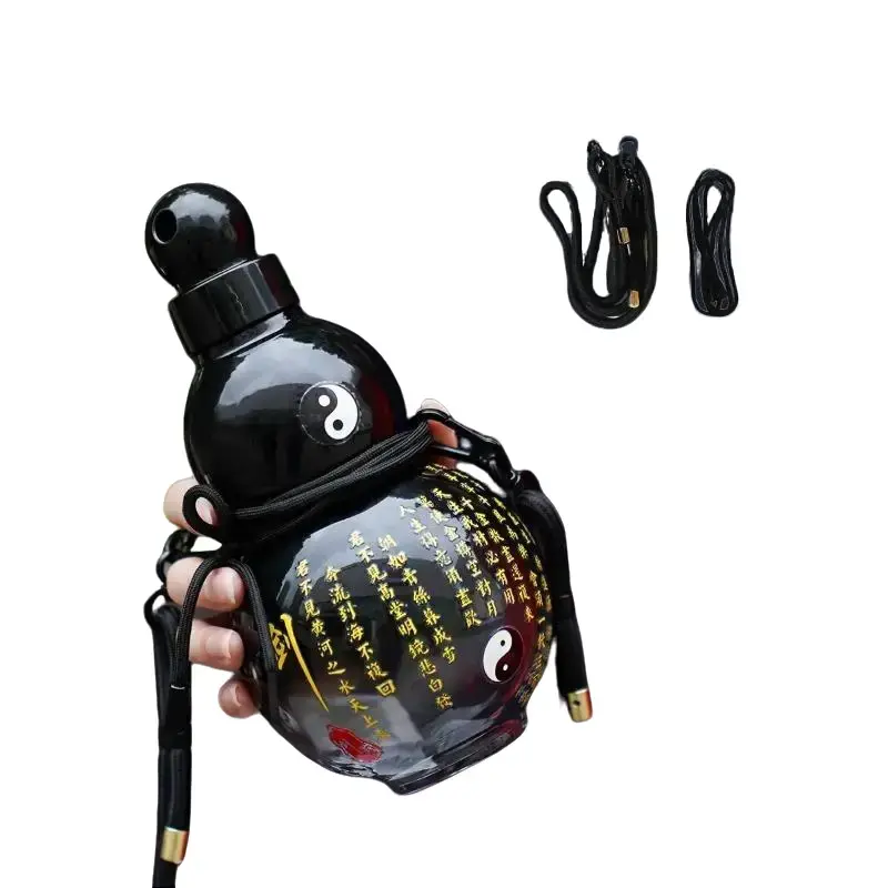 32oz/1000ML Gourd-Shaped Water Bottle with 3D Stickers, Cup Lid, Carry Strap, Leakproof Lightweight Reusable Large-Capacity Hydration Jug, Ideal for Outdoor Sports, Gym Use