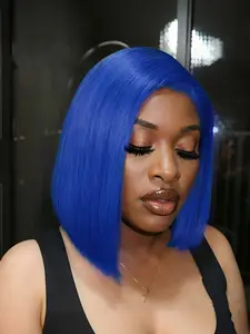 Bob Style Straight blue yellow ginger red green color 100% Real Hair Short Hair Wig Daily Party Cosplay Holidays Use Wig 13X4 Transparent Lace Glueless Hairline Wig Elegant Straight Human Hair Wig for Women