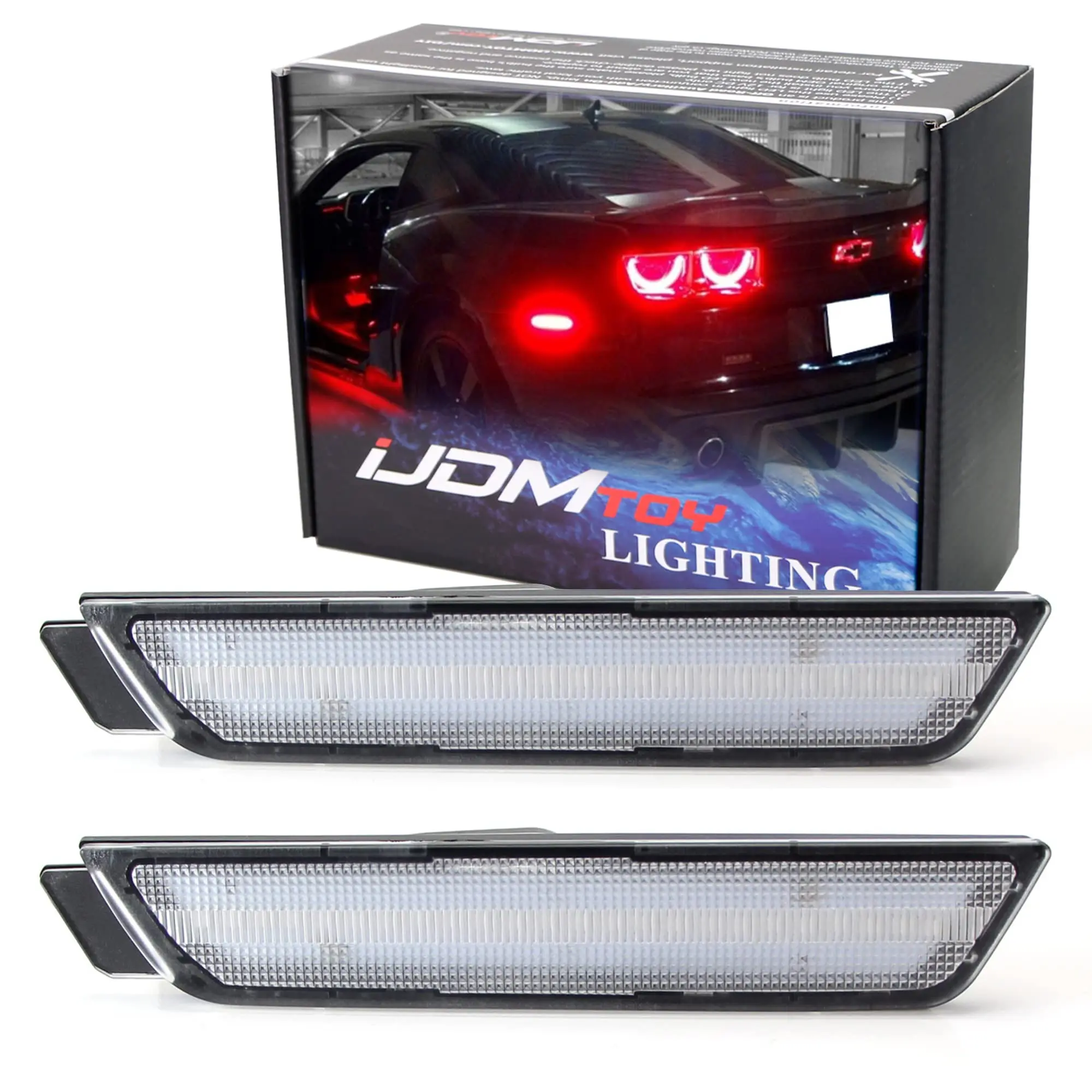 Chevrolet Camaro 2010-2015, Clear Lens Red Full LED Rear Side Marker Light Kit Powered by 27-SMD LED