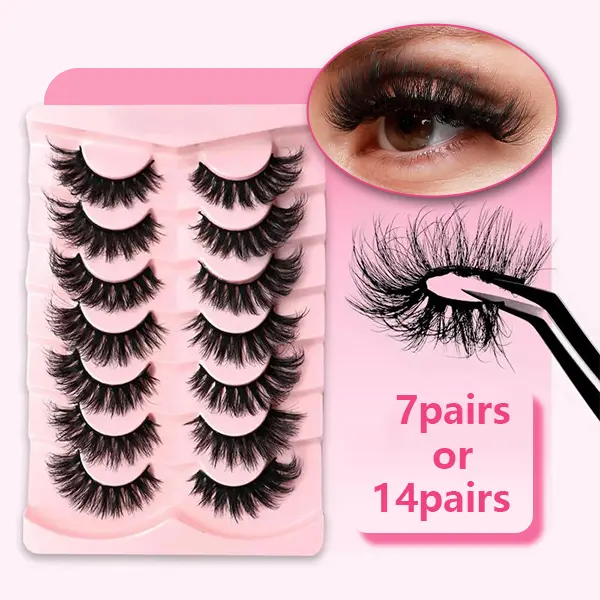 12D Winged Faux Mink Lashes, Fluffy D-Curl Cat Eye Strip Lashes, 7/14 Pairs, False Eyelashes & Adhesives, Eyelash Clusters Kit