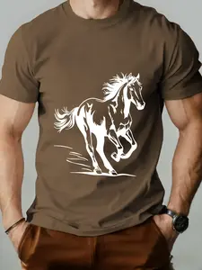Men's Horse Print Short Sleeve T-Shirt, Ideal for Equestrian Enthusiasts, Western Style, Daily Commute, Streetwear, Geometric Pattern