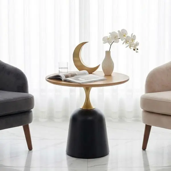 Nordic Light Luxury Round Accent Table, Metal Base End Table for Living Room Bedroom Small Spaces, Multi-Functional Sofa Side Coffee Table