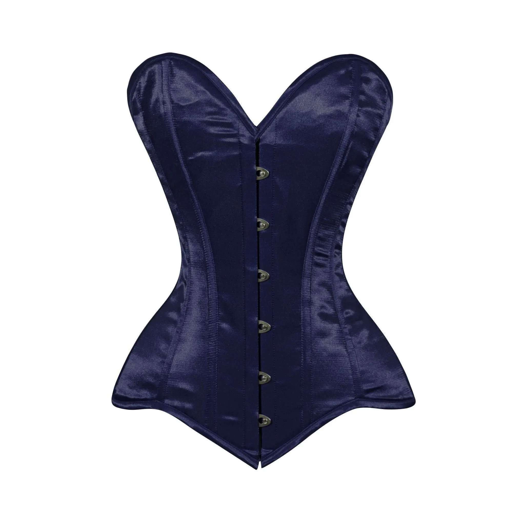 Lavish Navy Blue Satin Overbust Corset Sweetheart Neckline Busk Closure