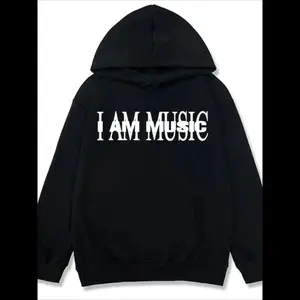 ToolHeaven Men's "I Am Music" Graphic Hoodie - Black Casual Vintage Style, Long Sleeve Pullover for Fall/Winter, Perfect for Halloween & Christmas, Cozy Pullover | Vintage Style Hoodie | Comfortable Fit Hoodie