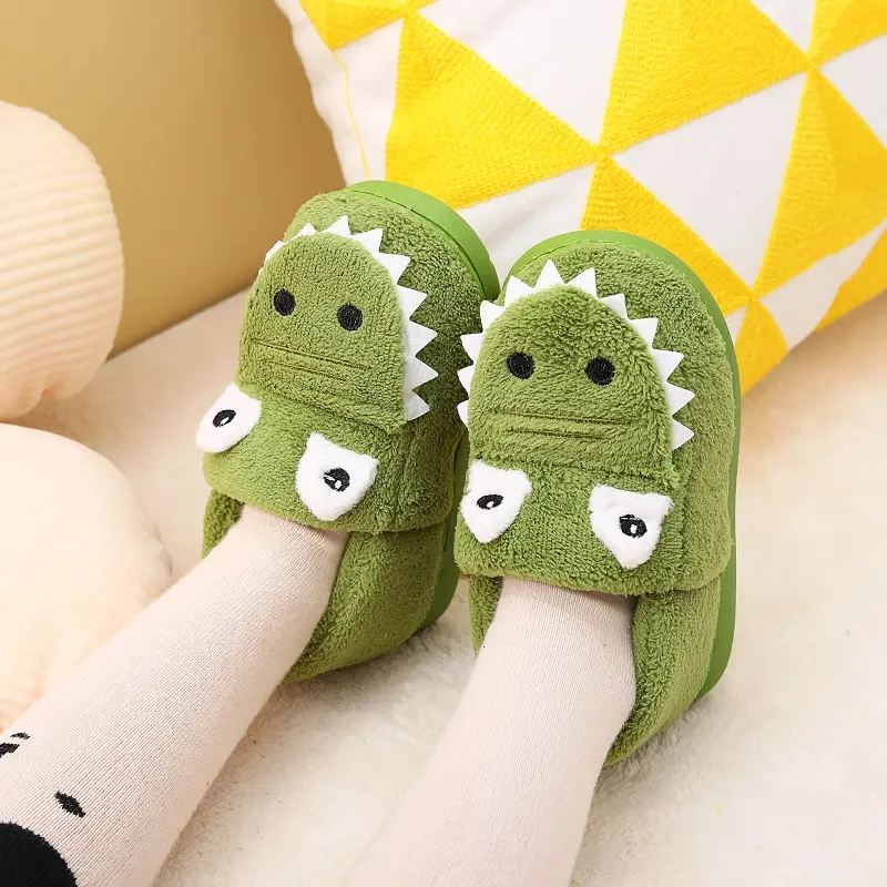Toddler Plush Slippers - Cute Green Dinosaur Pattern, Plush Material, Prop 65 Safe, Casual Slipper for Indoor Use, Home Wear, Toddler Sizes