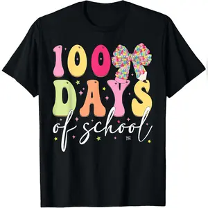 100 Days Of School Coquette Bow Girls Teachers Students T-Shirt Comfy Everyday T-Shirt