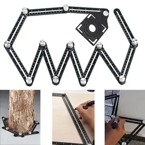 Multi Angle Measuring Ruler,12-Sided Angle Measurement,Tile Holes Measure Ruler with 3-Holes Positioning Apertures,Upgrade Multi Angle Ruler/Metal/Black