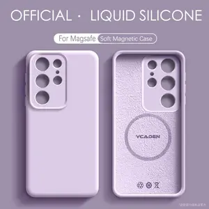 Wireless Charging Magnetic Liquid Silicone Case For Samsung Galaxy S22 S23 S24 S25 Ultra Plus Soft Skin fluffy Protective Cover
