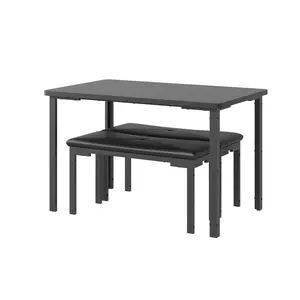 Garvee 43" Dining Table Set for 4, Kitchen Table with 2 Upholstered Benches, Small Space Dinette Set, Metal Frame, Space-Saving Table for Apartment, Dining Room, Breakfast Nook, Black