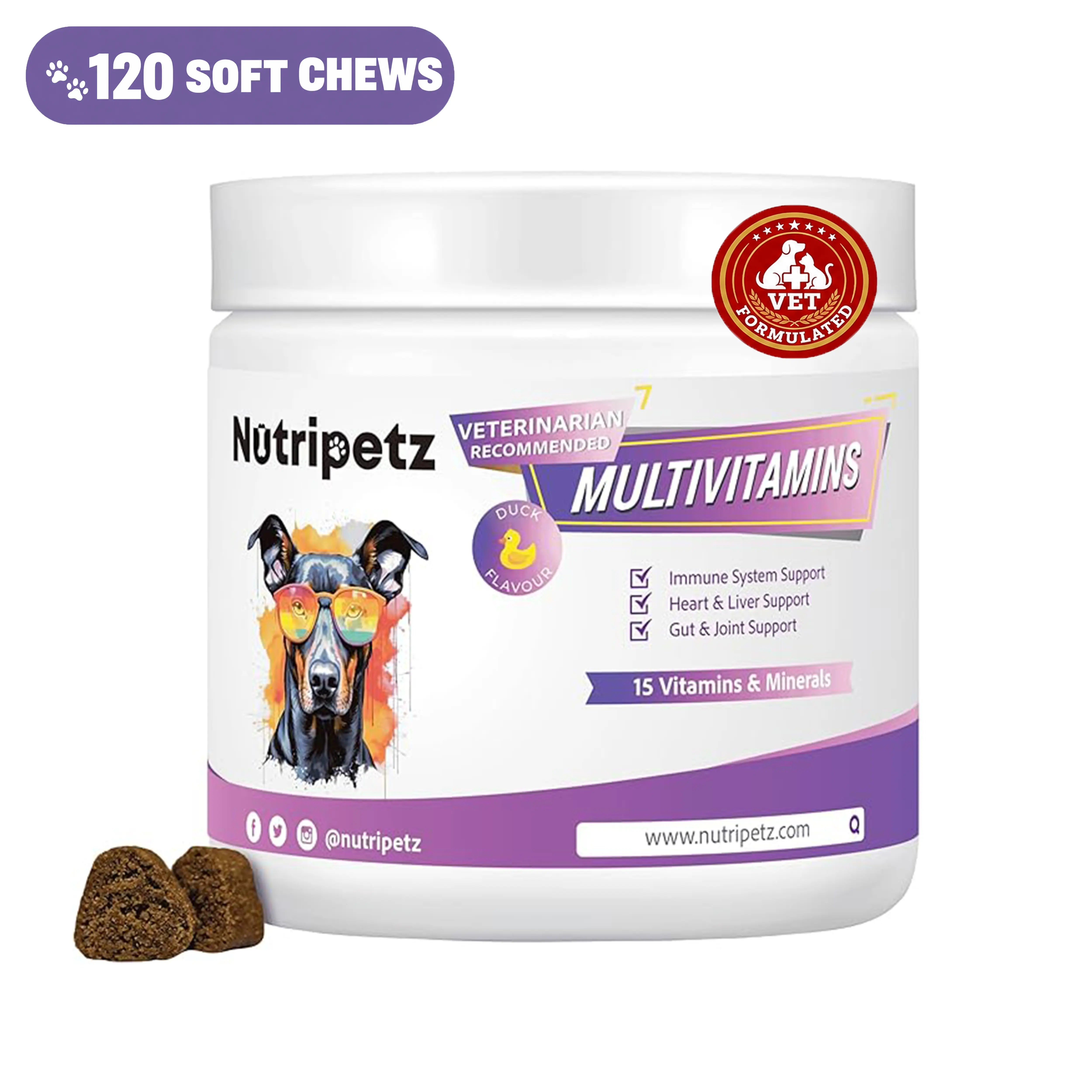 NutriPetz Dog Multivitamin Soft Chews | Immune + Digestive + Brain Health Support for Dogs | Skin & Coat Daily Vitamin Supplement