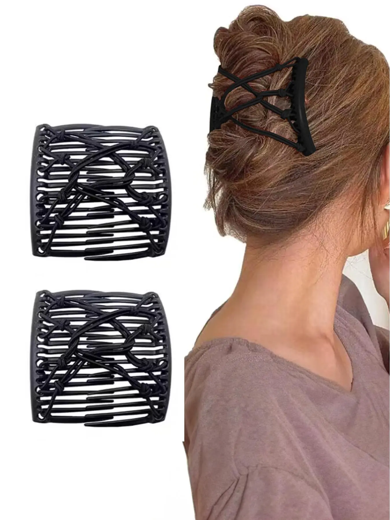 Double Comb Design Hair Clip, Adjustable Elastic Hair Pin, Hair Accessories for Women & Girls, Cute Hair Clips, Pilates Hair Clips, Half Up Half Down Hair Clip, Simple Hairwear for Daily Use, Goddess Hair Clip, Hair Bun Accessories